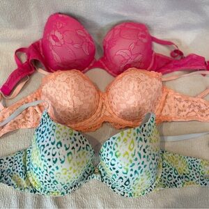 Victoria's Secret Pink, Orange, and Multicolor Bra Trio